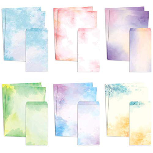 100 Sheets Stationery Paper 100 Pack Tie-Dye Watercolor Writing Stationery Letter Size 8.5 x 11 inch by Better Office Products 6 Unique Double Sided Designs 